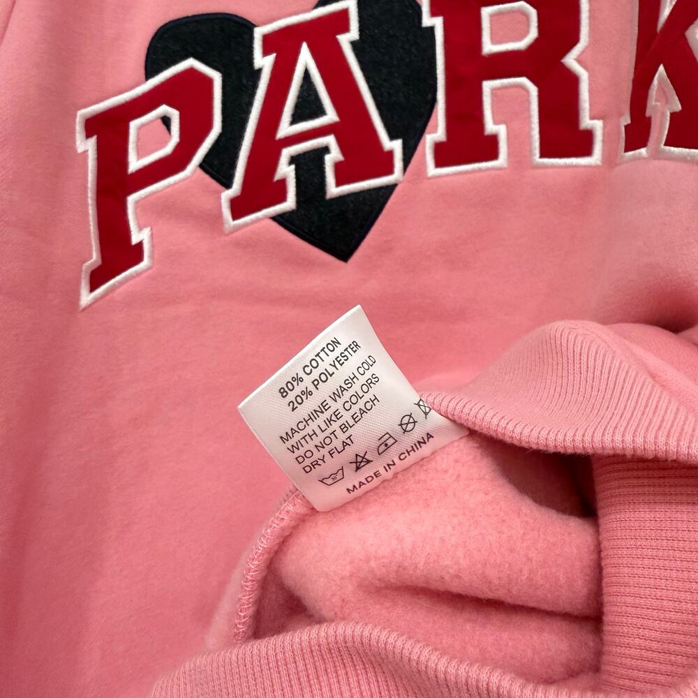 NEW PARKE Fleece Jean Heart Varsity Mockneck in Blush + Crimson Size L/XL - Picture 6 of 7